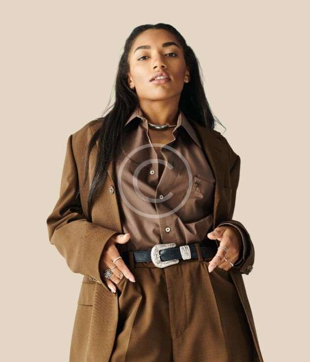 Brown belted trench coat