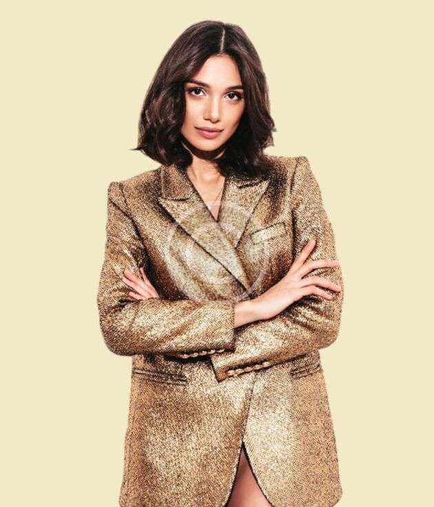 Gold textured blazer set