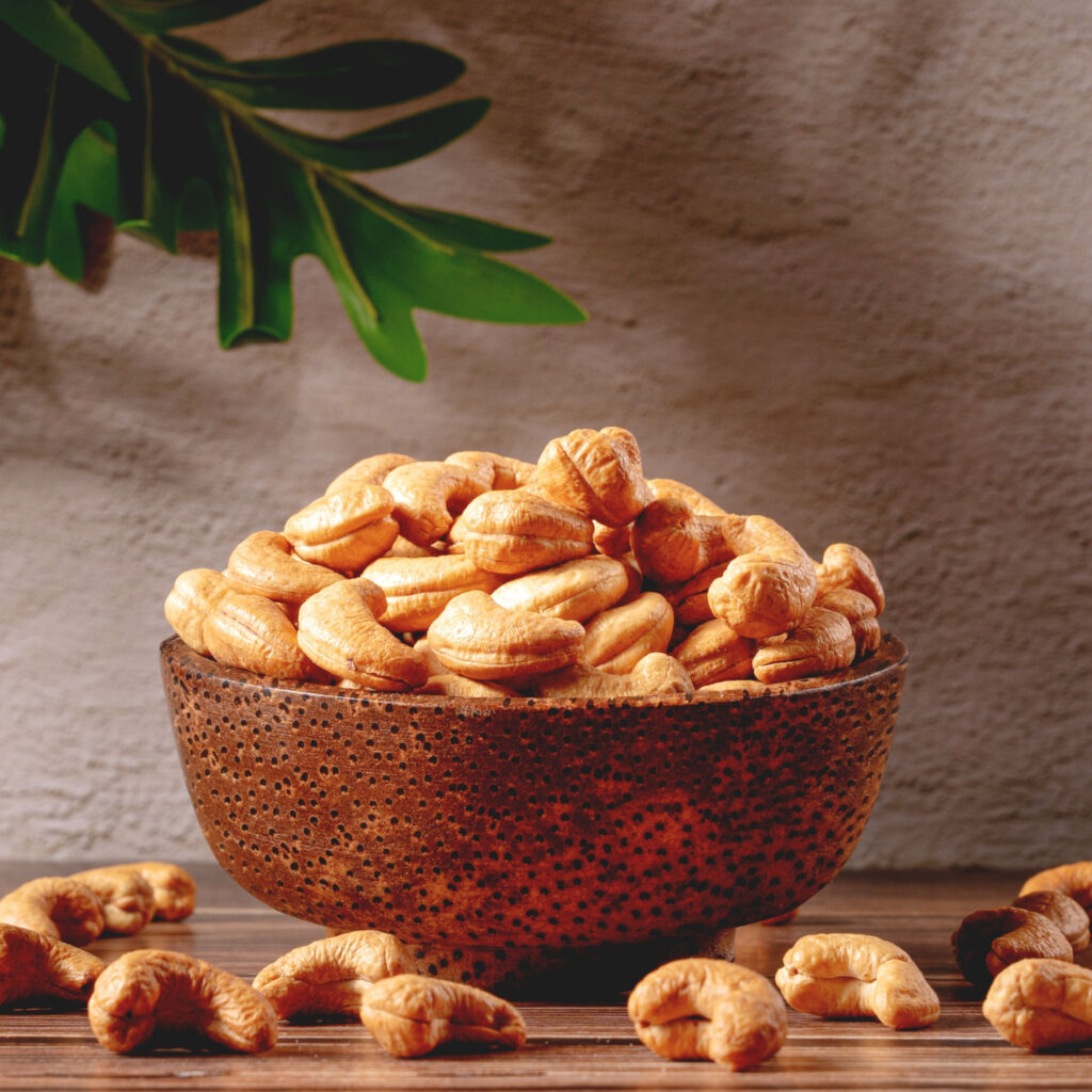 Premium roasted Cambodian cashew nuts in a bowl – Blue Moon Royal Roast